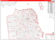 San Francisco County Wall Map Red Line Style